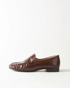 Hot Ruched Loafer Leather Moka Flats