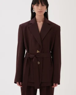 Discount Simone Jacket Wool Blend Twill Burgundy Tailoring | Jackets