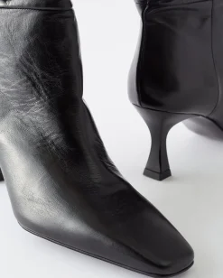 Fashion Slouchy Knee High Boot Leather Crinkle Shiny Black Boots