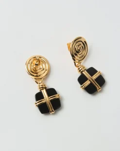 Outlet Squiggle Earrings Gold Plated with Black Onyx Earrings