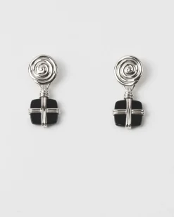 Hot Squiggle Earrings Silver Plated with Black Onyx Earrings