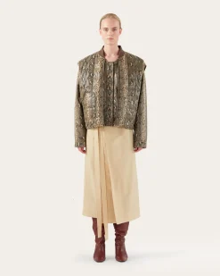 Hot Wells Bomber Jacket Faux Leather Snake Effect Beige Jackets | Jackets
