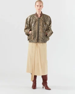 Hot Wells Bomber Jacket Faux Leather Snake Effect Beige Jackets | Jackets