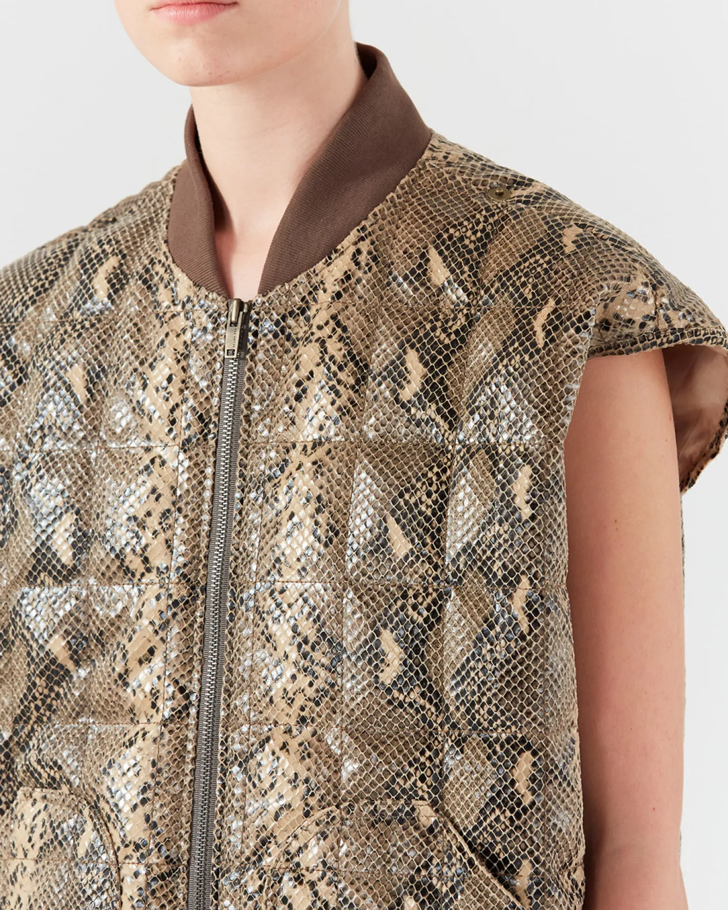 Hot Wells Bomber Jacket Faux Leather Snake Effect Beige Jackets | Jackets