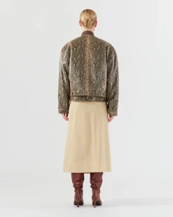 Hot Wells Bomber Jacket Faux Leather Snake Effect Beige Jackets | Jackets