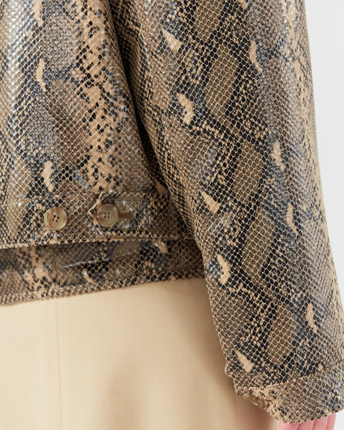Hot Wells Bomber Jacket Faux Leather Snake Effect Beige Jackets | Jackets