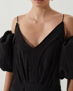 Hot Yuri Dress Viscose Blend Crinkle Black Dresses